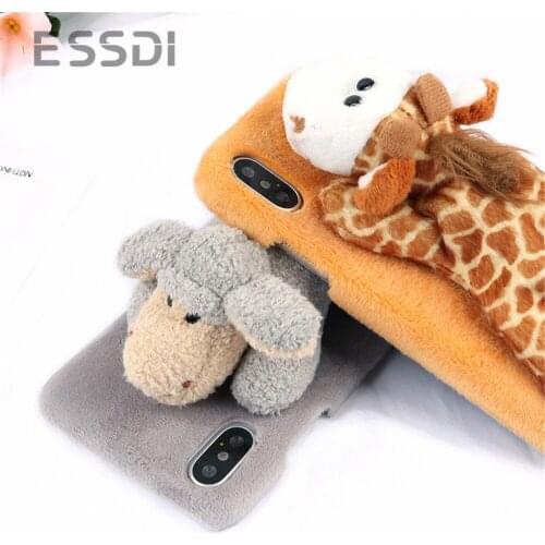 Hairy Cute Sheep Animal Phone Case For iPhone XS MAX XR 6 6S 7 8 Plus Donkey Giraffe Monkey Plush Phone Back Cover for iPhone 11