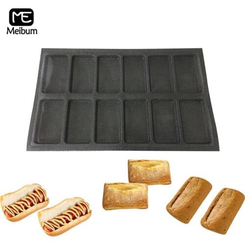 12 Cavity Black Porous Silicone Mold Long Loaf Eclair Mould Square Bread Tray Modle Non Stick Bakeware Baking Tools