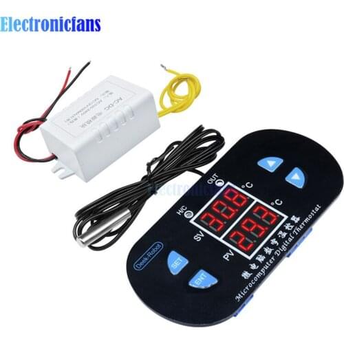 DK-W1308 W1308 DC 12V/AC 100-240V 10A Dual LED Digital Thermostat Temperature Controller with Transformer Sensor Probe Relay Out