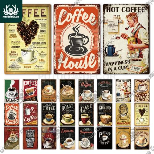 Coffee Tin Sign Vintage Metal Sign Plaque Metal Vintage Wall Decor for Kitchen Coffee Bar Cafe Retro Metal Posters Iron Painting