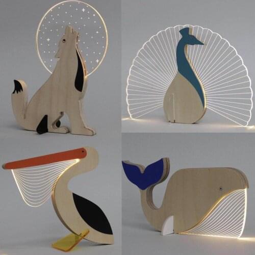 Wooden Night Lamp Animals Shape Portable Carved Desk Light Decorative For Bedroom Livingroom GQ