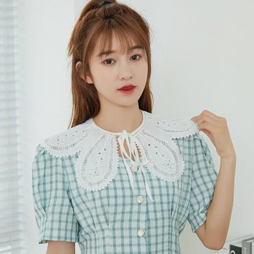 Women White Fake Collar Shawl Solid Color Detachable Lace Floral Embroidered Removable Fake Collars Faux Collar Dropship