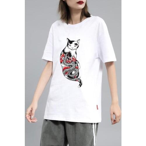 Retro Red Flower Snake Rock T Shirt Girls Harajuku Streetwear T Shirt Summer Gothic Tops for Men Round Neck Cat Tshirts Womens
