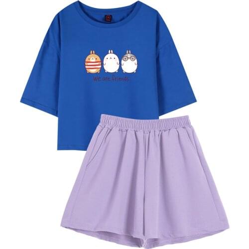 Best Friends Kawaii Cartoon Graphic T Shirt Cotton Harajuku Crop Tops Y2k Clothes Shorts for Teenager Girls Cute Two Piece Suits
