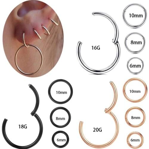 JUNLOWPY Surgical Steel Nose Rings Hoop 20g 18g 16g Cartilage Earring Helix Earrings Septum Rings Body Piercings Jewelry 1-3pcs