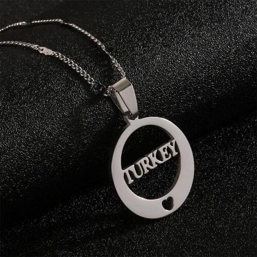 Stainless Steel Turkey Letter Round Pendant Necklaces Turkish Charm Jewelry