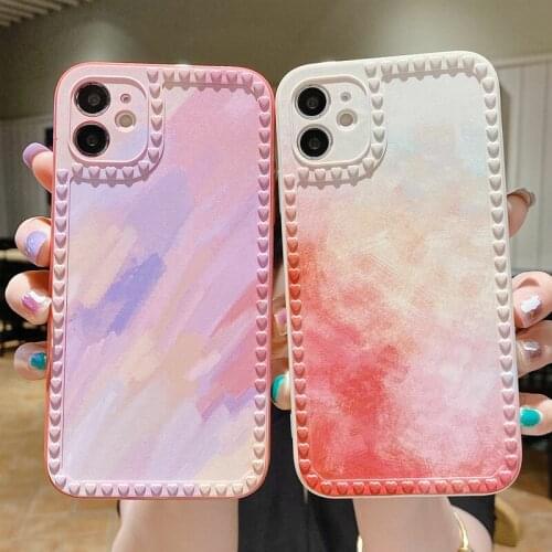 Love heart Watercolor gradient Soft Case For iphone 12 11 Pro Mini X XS MAX XR 8 7 6 PLUS SE 2020 Square Phone Case Cover Fundas