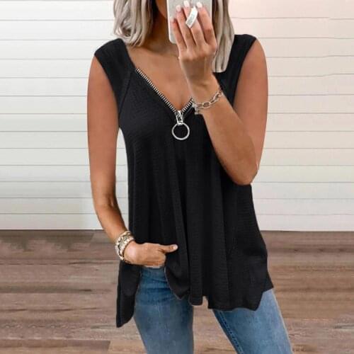 Womens Summer Solid Zipper Tank Tops Ladies Spaghetti Sexy V-Neck Tops Fashion Vest Camisole Casual Sleeveless Female Tops