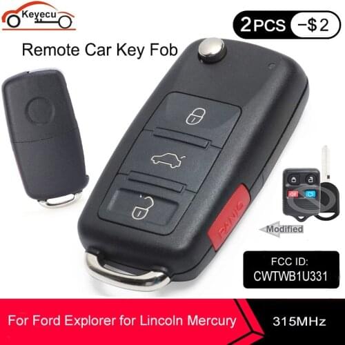 KEYECU Upgraded Flip Remote Car Key Fob 4 Button 315MHz 4D63 Chip for Ford, for Lincoln Town Car LS, for Mercury CWTWB1U331