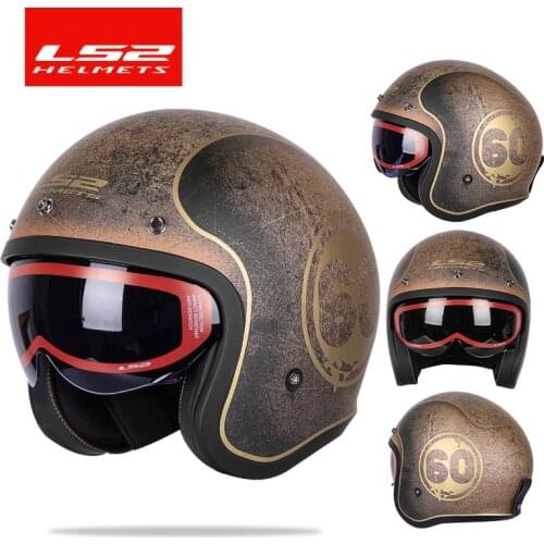 LS2 OF599 3/4 Open face Motorcycle Helmets Vintage Classic Retro Helmets Sunvisor Man Woman Helmet capacetes de motociclista