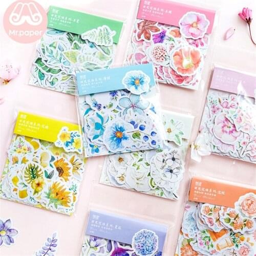 Mr.paper 45Pcs/bag 8 Colors Fresh Flowers Deco Diary Stickers Scrapbooking Planner Bullet Journal Decorative Stationery Stickers