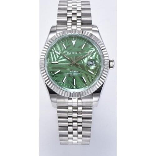 2021 Green Personality Dial Mens Watches Sapphire Stainless Steel Luminous Calendar Automatic Mechanical PARNIS Watch Man Clock
