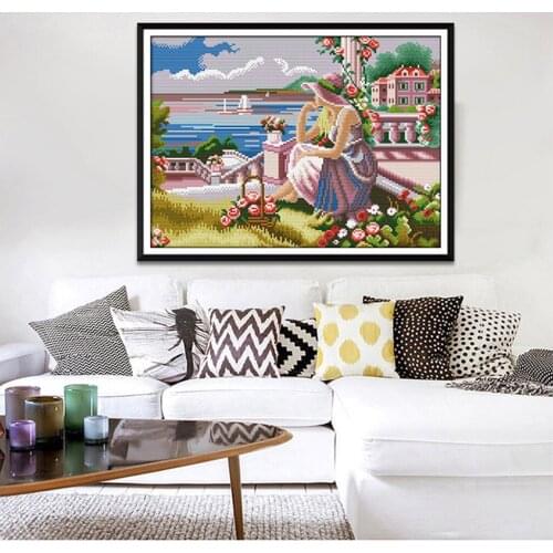 Girl Stamped Cross Stitch Kits Embroidery Crafts 14CT 40x30cm for Beginners