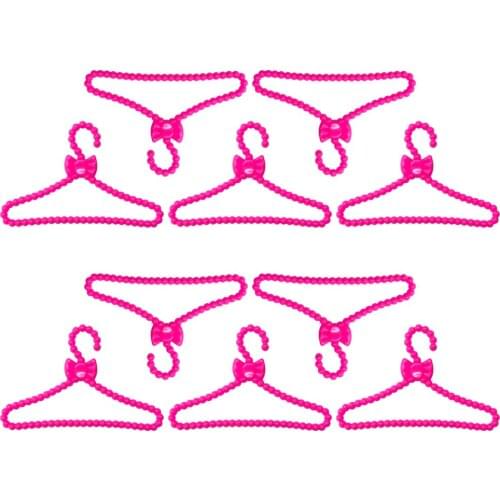 NK 10 Pcs /Lot Mini Doll Pink Plastic Bowknot Hangers Pretend Play House For Barbie Doll Accessories Furniture Baby Toy 03E 3X