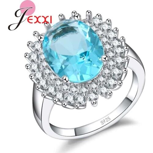 Newest Oval Crystal Sky Blue Crystal 925 Sterling Silver Wedding Jewelry Rings For A Lifetime Love Size 6/7/8/9/10
