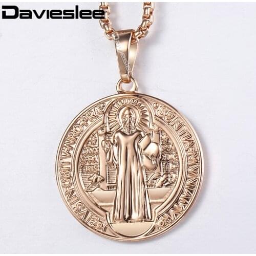 Davieslee Round Jesus Pendant Necklace for Women 585 Rose Gold Filled Womens Necklaces Cross Crucifix Exorcism Church New LGP269