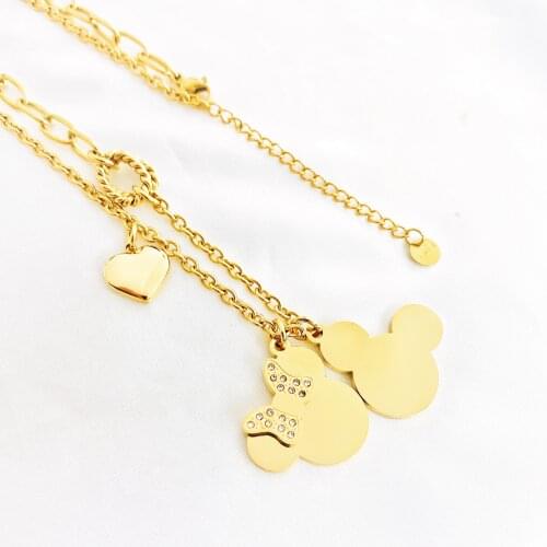 Cartoon Kawaii Mouse Pendant Necklace Titanium Steel Chain Necklace Inlaid Crystal Fashion Trendy Women Jewelry Birthday Gift