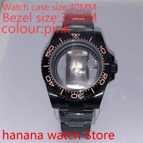 Suitable for NH35 36 Mingzhu2813 Miyata self-winding 40mm transparent black box series, with rotating ceramic rose pink bezel