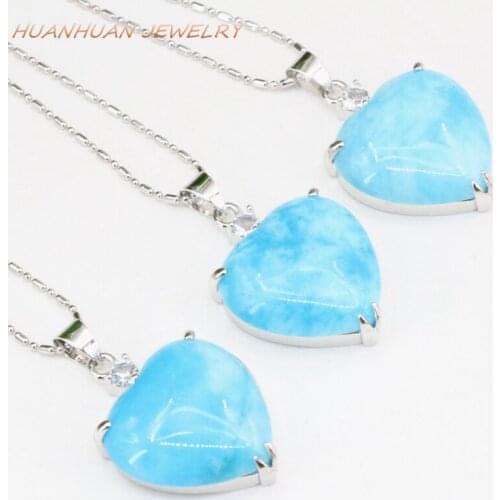Charms Heart Drop Pendant For Women Natural Blue Jades Stone Chain Necklaces & Pendants Stainless Steel 22x31mm Jewelry B3348