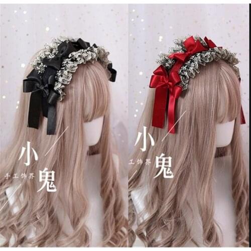 Japanese Gothic Style Lolita Bowknot Lace hair hopp Headwear Vintage Maid Headband Hair Accessories Cross Hair Band B580