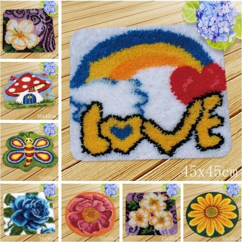 Rainbow Flower Cushion Smyrna Needle For Carpet Embroidery Button Package Everything For Handmade Latch Hook Rug Do It Yourself
