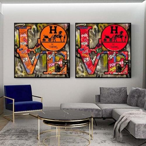 Modern Abstract Graffiti LOVE Word Art Canvas Painting Colorful Poster and Print Wall Art Pictures for Living Room Decor Cuadros