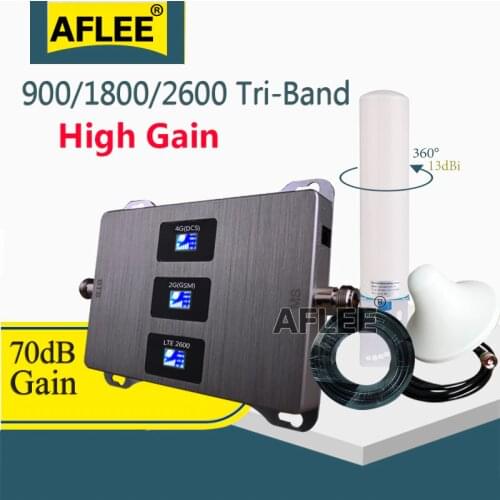 Cell Phone Cellular Amplifier 900 1800 2600 Tri-Band Repeater GSM 2G 3G 4G NetWork Mobile Signal Booster DCS WCDMA LTE Set