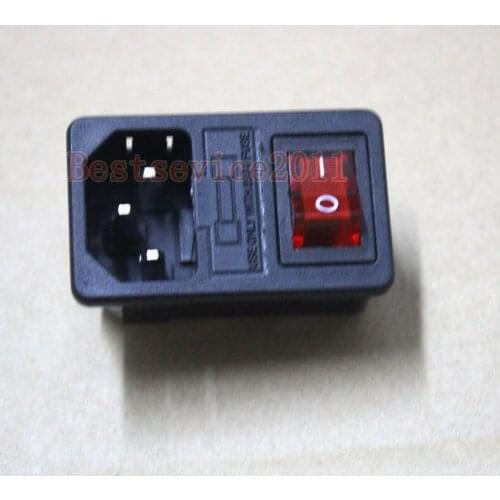 YOCOMYLY 5pcs Red Lamp Rocker Switch Fuse Holder IEC320 C14 Inlet Power Socket AC250V 10A