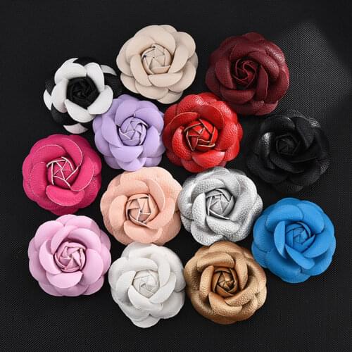 PU Leather Artificial Flower Rose Head Camellia Corsage for Women Brooch Pins Brooch Pendant Handmade Jewelry Accessories