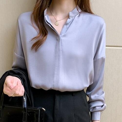 Blouse Women Long Sleeve V-Neck Office Blouse Shirt Chiffon Blouse Tops Women Blusas Mujer De Moda 2021 Women Clothing D951