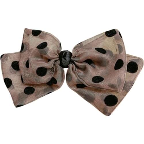Women Vintage French Barrette Polka Dot Organza Bow Ponytail Spring Hair Clip 63HC