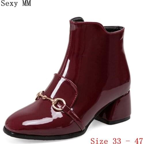 Spring Autumn Women Ankle Boots Square Med High Heel Woman Short Boots Ladies Shoes botas Plus Size 33 - 40 41 42 43 44 45 46 47
