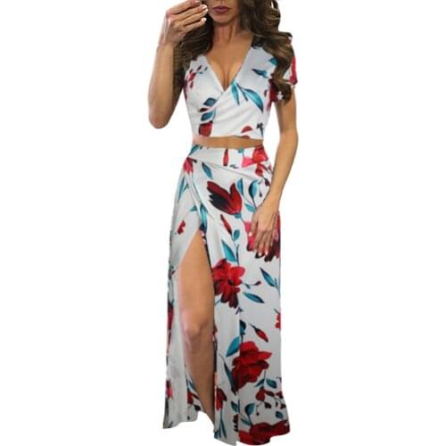 Dresses Female 2021 High Street Floral Printed Sleeveless Maxi Dress Summer Casual Split Fork V-neck Sundress Tunic A-line Robe