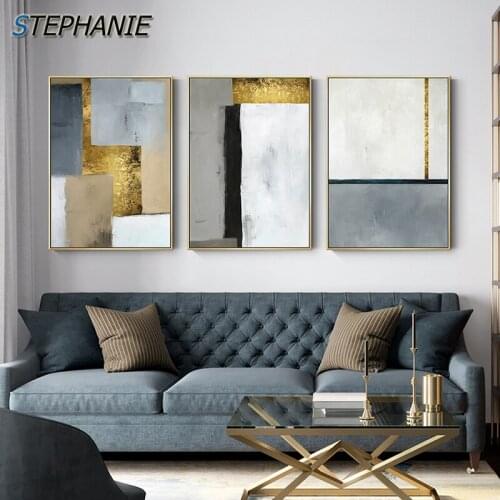 Golden Abstract Geometric Canvas Painting Black White Gray Posters Prints Scandinavian Wall Art Picture Cuadros for Living Room