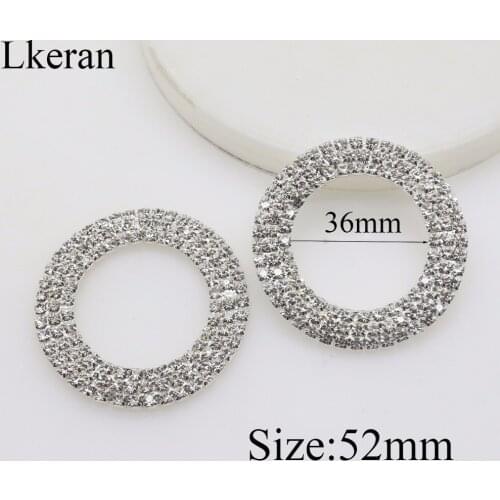 10pcs 52mm Rodless Three Row Round-Shaped Rhinestone Buckle Diamante Crystal Slider Round Circle Wedding Invitation card Decorat