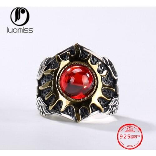 100% S925 Sterling Silver Adjustable Retro Sun God Apollo Ring for Men Boys