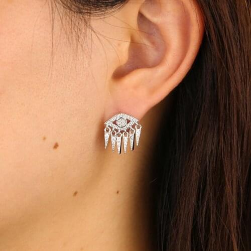 2 Colors Evil Eyes Stud Paved With Tassel Spike Charm Elegance Earring For Women Wedding Gift 2020 New