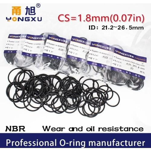 20PCS/lot Black NBR Sealing O-Ring CS1.8mm Thickness ID21.2/22.4/23.6/25/25.8/26.5*1.8mm O Ring Seal Rubber Gasket Rings Washer