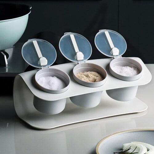 3 Slots Spices Box Pepper Spice Shaker Salt Seasoning Organizer Kitchen Cruet Condiment Bottle Jars Container with Spoons