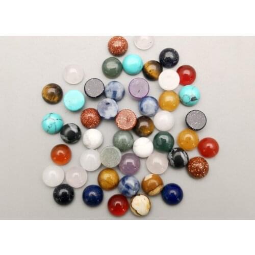 8mm 50Pcs/lot natural stone beads mixed charm round cabochon for jewelry making fashion good quality Ring accessories no hole