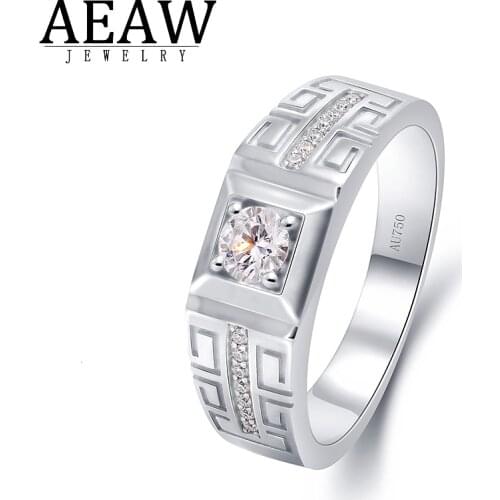 AEAW 0.3carat 4mm D Color Round Excellent Cut Moissanite Wedding Men Ring Pass Diamond Tester Certificated Real 18k White Gold