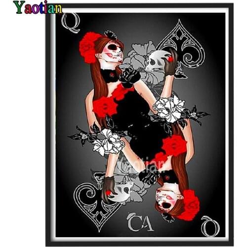 5D Diamond "Halloween Skull Poker Woman" Diamond Embroidery Full Round/ Square Diy Diamond Painting Cross Stitch Home Decor