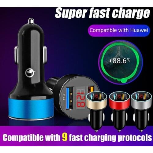 Dual USB Fast Car Charger LCD Display 3.0 Quick Charge Power Auto USB Adapter For Xiaomi Huawei P30 P20 Iphone 12 Xs USB Charger