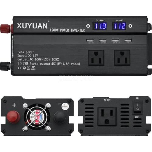 10Pcs/Lot Car Inverter American Standard 12v To 110v 1200w With LED Display Converter + 4 USB Ports 60HZ