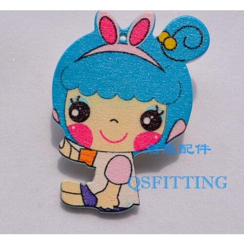 Free shipping!!!jewelry accessory for pendant and necklace,painted wood for decoration,blue color cartoon girls