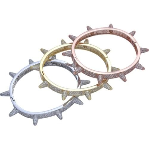 Cubic Zircon Hip Hop Rose Gold Silver Rivet Bracelets Spike Bangles Gifts Men Women Personality Bracelet