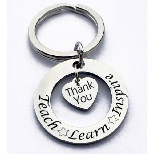 Teacher Keychain Fashion Accessories Teach Learn Inspire Teacher Gift Stainless Steel Keychain Key Ring Gifts