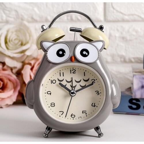 Kids Alarm Clock Owl Loud Bell Analog Alarm Clock Silent Non-Ticking Desk Clock with Night Light Battery Operated ALI88