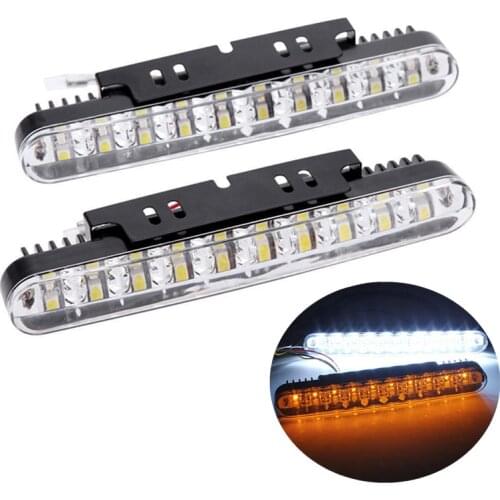 2Pcs DRL Daylight Lamp With Turn Lights Fog Light 30 LED Car Daytime Running Light Indicator White Amber 12V 12W