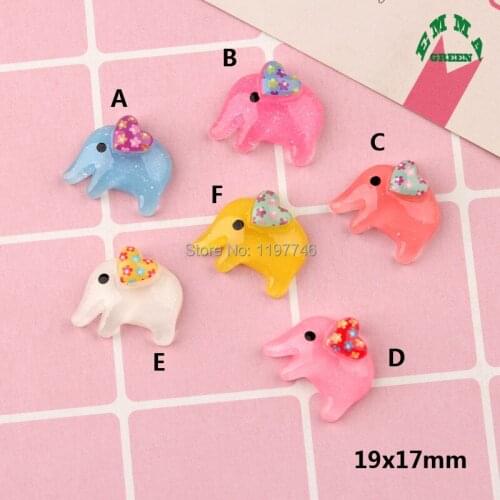 Finding for Jewelry Kawaii Resin Flatback Elephant Cartoon Cabochon Scrapbook DIY Phone Decoration Accessories 19mm 10pcs